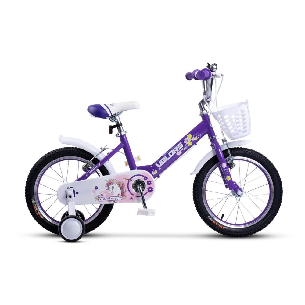 Kinderrad 16 Zoll in Lila für 4-6 Jahre mit abnehmbaren Stützrädern und Einhorn-Design