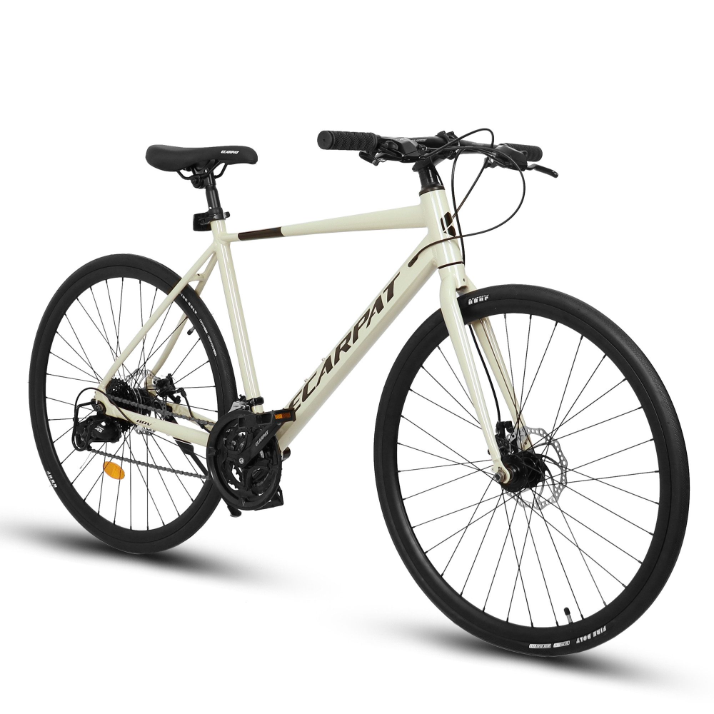 Klassisches Herren-Cityrad in Beige mit schwarzem Sattel und flachem Lenker für komfortables Pendeln.