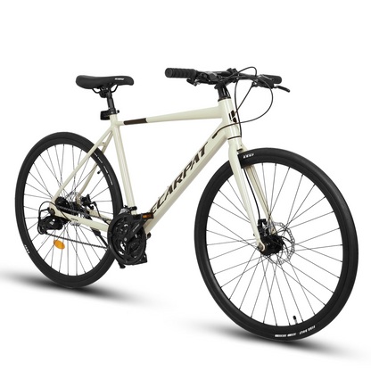 Klassisches Herren-Cityrad in Beige mit schwarzem Sattel und flachem Lenker für komfortables Pendeln.