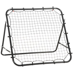 Kompakte Fußball-Rückprallwand in Schwarz mit straffem Netz und verstellbarem Standfuß.