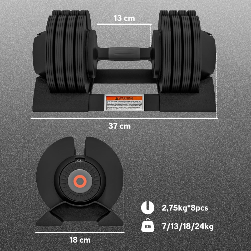 Kompakte Maße: Hantel mit Ablageschale, 37 cm Länge, 18 cm Breite
