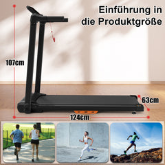 Kompakte Produktabmessungen: Laufband Maße 124cm Länge x 105cm Höhe