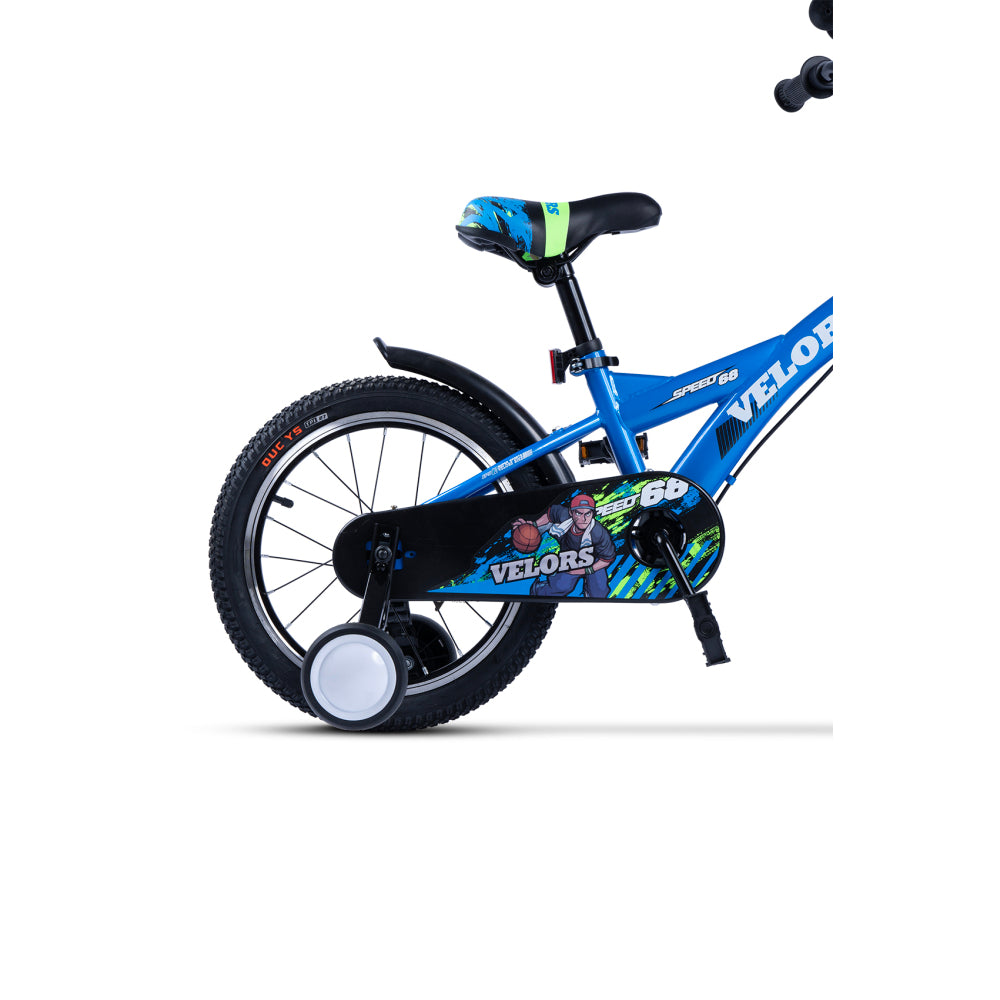 Kompaktes 16 Zoll Kinderfahrrad in Blau, ideal für Fahranfänger.