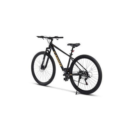 Komplettansicht des schwarzen 29 Zoll Mountainbikes aus Distanzperspektive