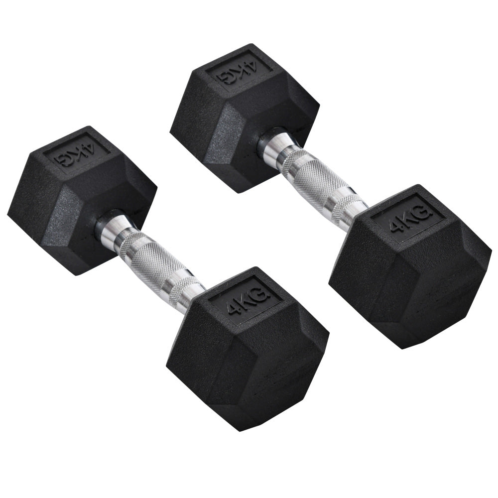 Kurzhanteln 2er Set 4kg: Zwei Hexagon-Hanteln gummiert im Paket