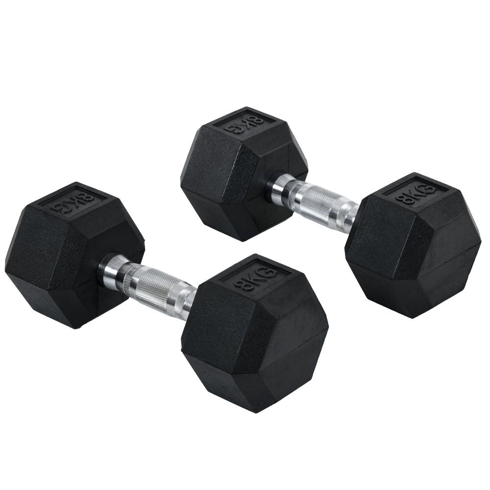 Kurzhanteln 2er Set 8kg: Zwei Hexagon-Hanteln gummiert im Paket