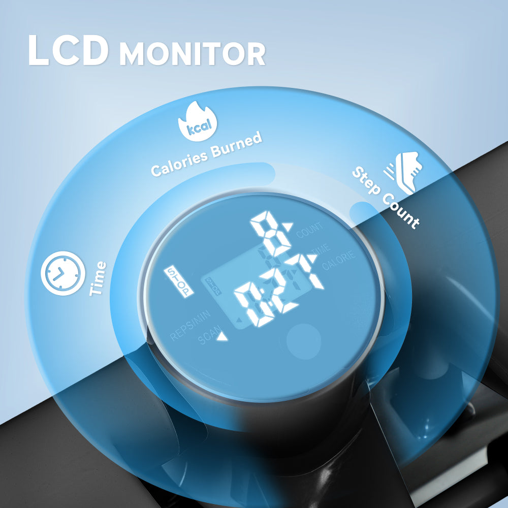 LCD-Monitor zeigt Kalorien, Zeit und Schrittzahl an