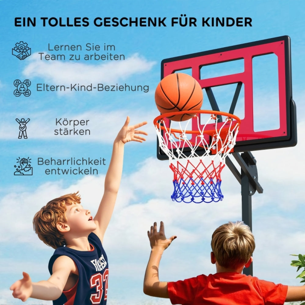 Lächelnder Junge wirft einen Basketball, Text: "Ein tolles Geschenk für Kinder".
