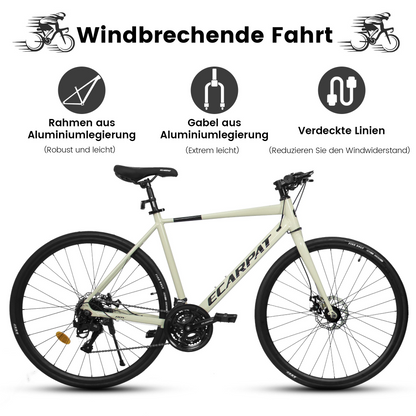Leichter Aluminiumrahmen mit aerodynamischem Design und interner Kabelführung.