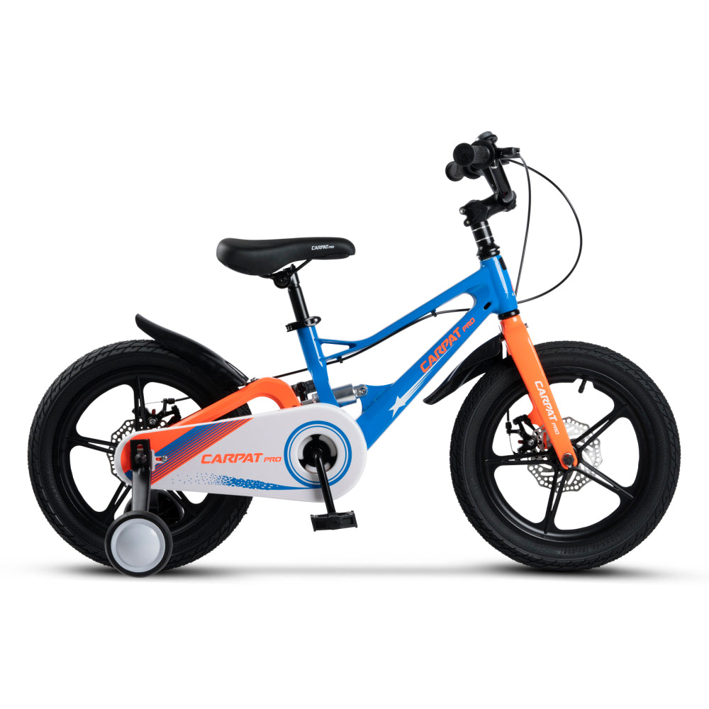 Leichtes 16 Zoll Kinderrad in Blau-Orange für 4–6 Jährige mit Stützrädern.