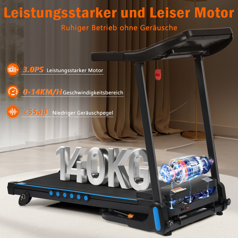 Leiser 3.0 PS Motor: Leistungsstarkes Laufband bis 14 km/h und unter 55dB Lautstärke
