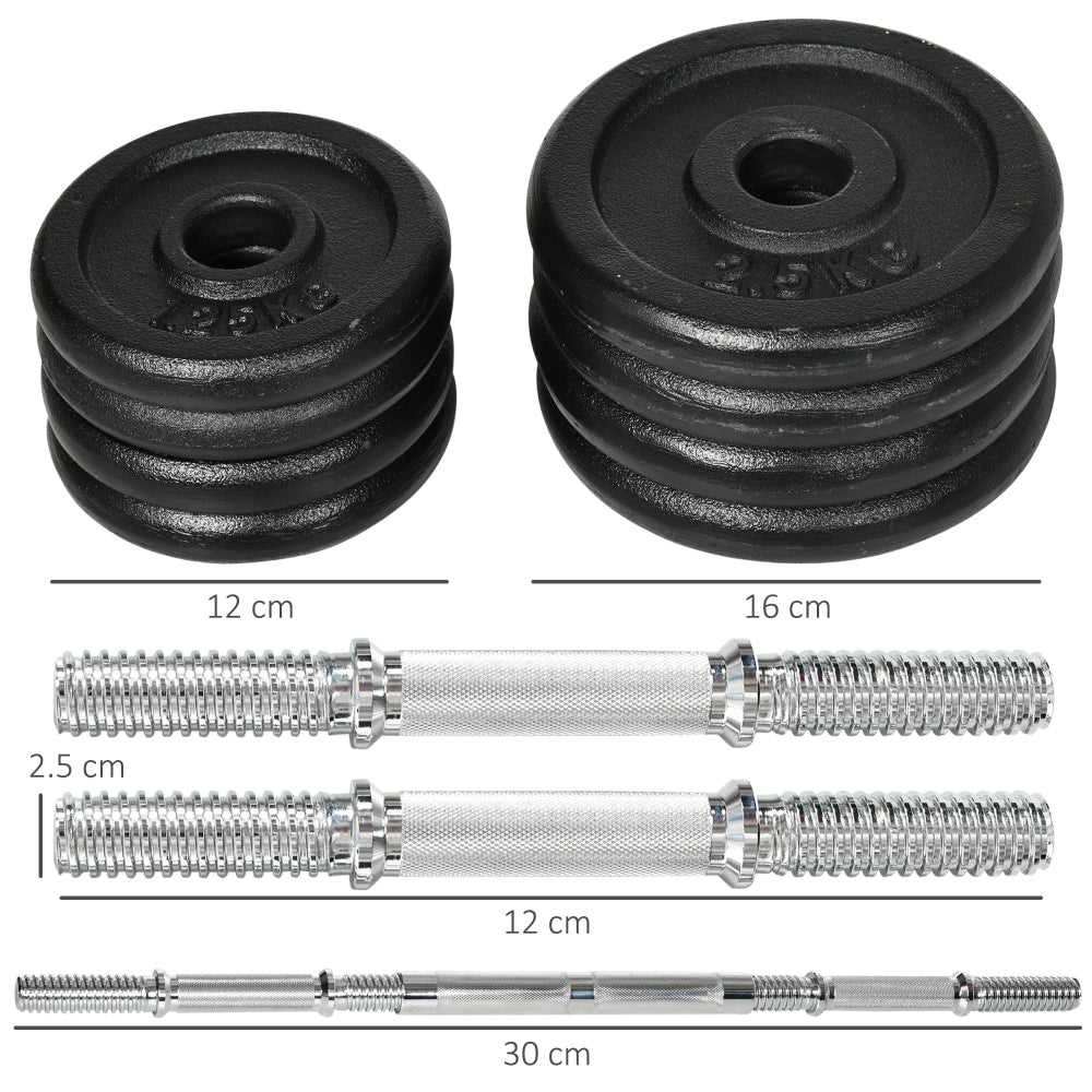 Lieferumfang: 4x 2,5kg und 4x 1,25kg Metallscheiben mit Hantelstangen
