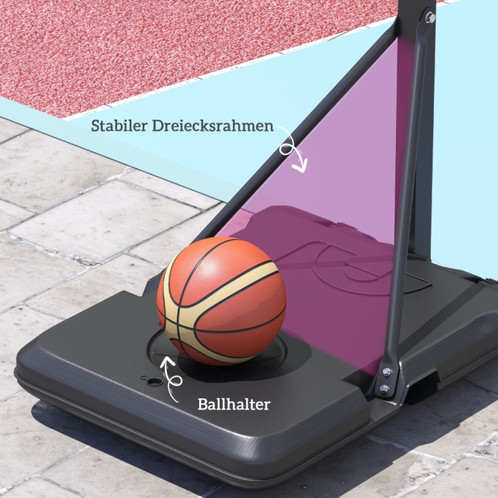 Lifestyle-Detail zeigt einen Basketball, der sicher in der vorgesehenen Mulde auf der Basis liegt.