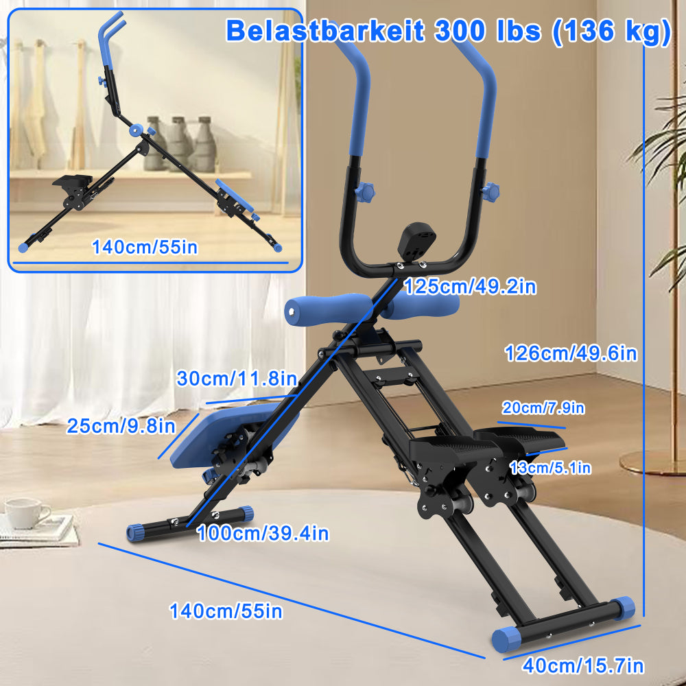 Maße des Geräts und hohe Belastbarkeit bis 300 lbs (ca. 136 kg)