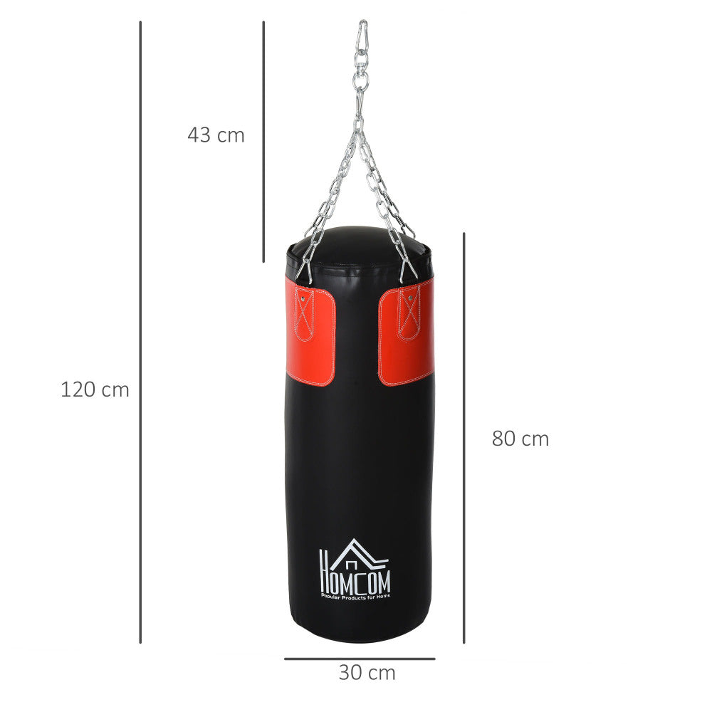 Maßzeichnung: Boxsack 120cm hoch, 30cm Durchmesser, Kettenlänge 40cm.
