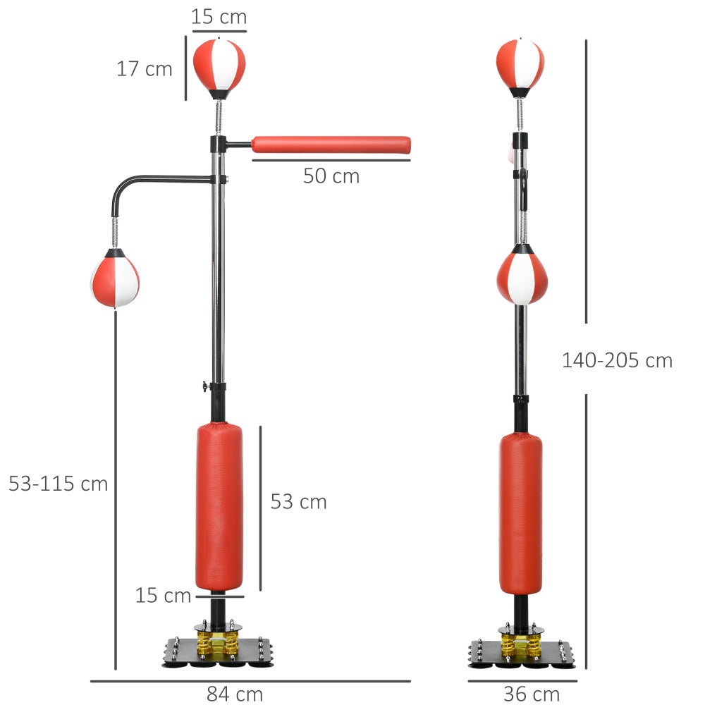 Maßzeichnung: Höhenverstellbar von 140 bis 205 cm, Breite 84 cm.