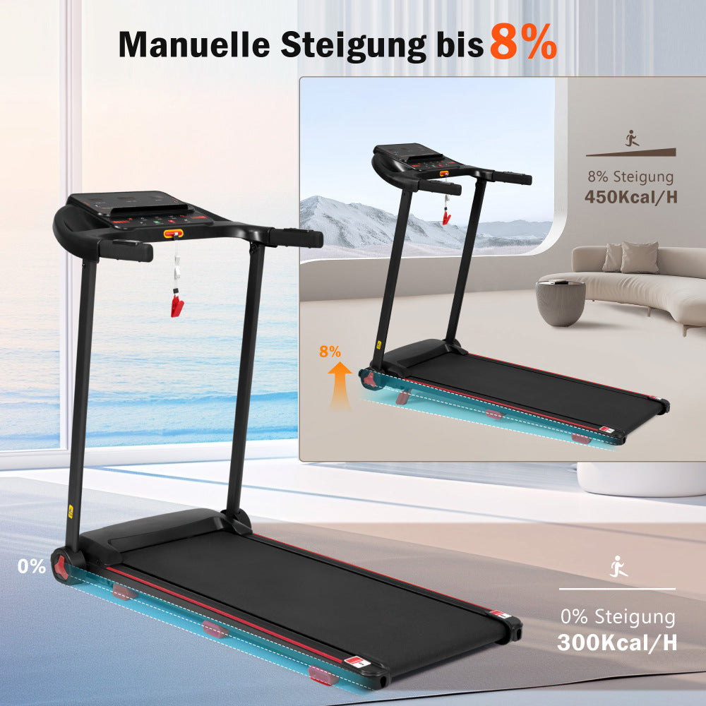Manuelle Steigung bis 8%: Laufband mit Neigungsverstellung für intensives Cardio