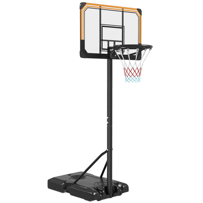 Mobiler Basketballständer mit transparenter Rückwand, schwarzem Pfosten und stabiler Basis auf grauem Hintergrund.