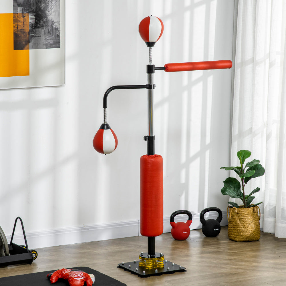 Moderner Boxstand im Home Gym: Platzsparendes Design in Rot und Weiß.