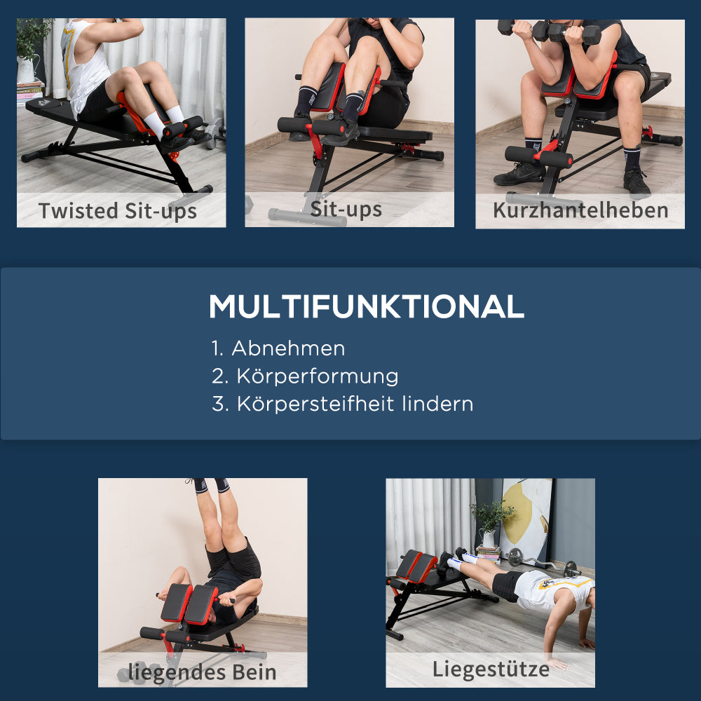 Multifunktional: Nutzung als Rückentrainer (Hyperextension), für Sit-ups und Kurzhantel-Training.