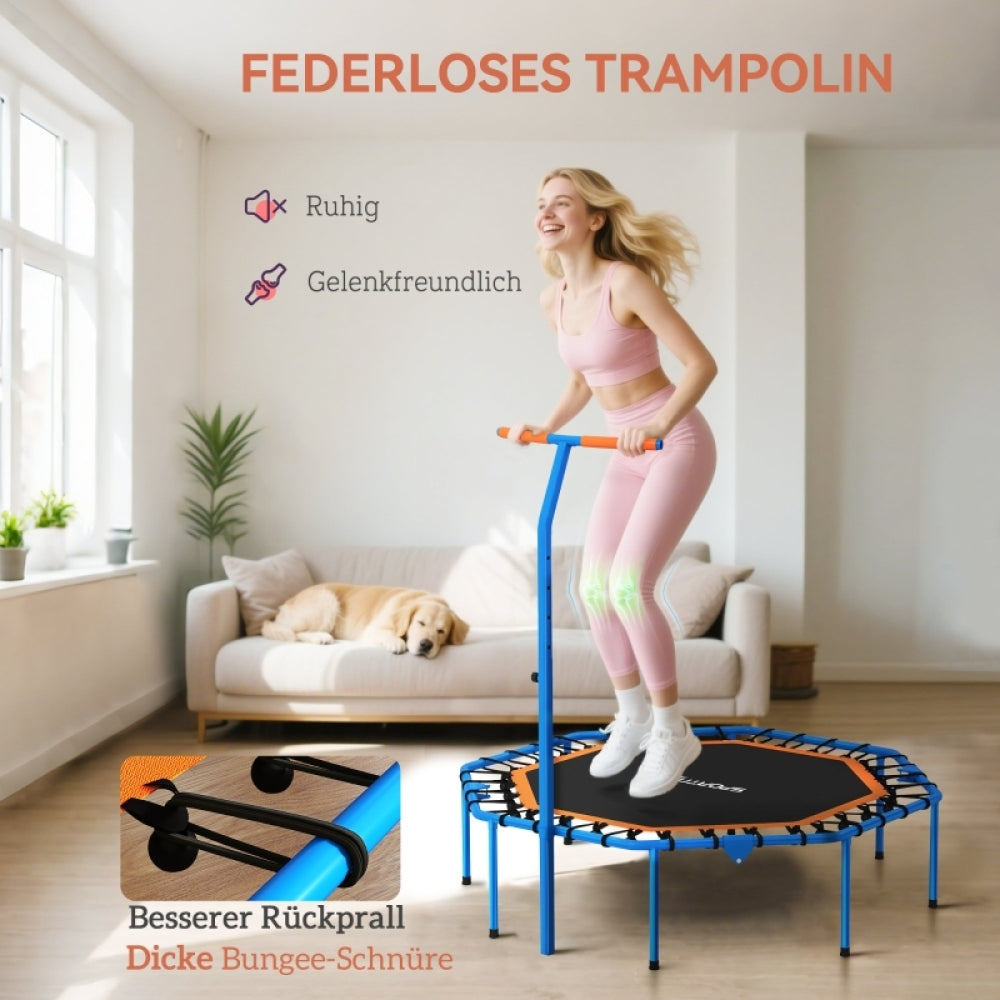 Nahaufnahme der Bungee-Seil-Aufhängung und des blauen Standbeins mit Gummifuß.