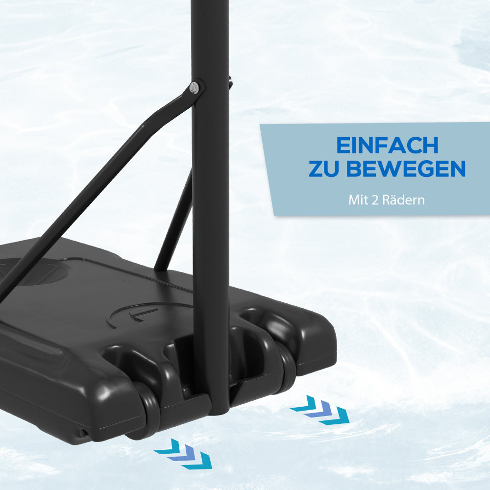 Nahaufnahme der Transportrollen an der Unterseite der schwarzen Basis für einfache Bewegung.
