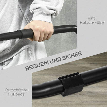 Nahaufnahme der gepolsterten Handläufe und rutschfesten Fußkappen für sicheres Training.