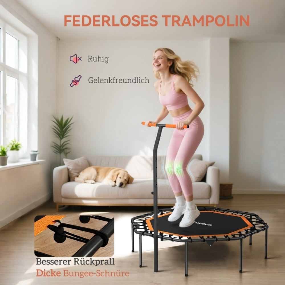 Nahaufnahme der geräuschlosen Bungee-Seil-Aufhängung und der robusten Sprungmatte.