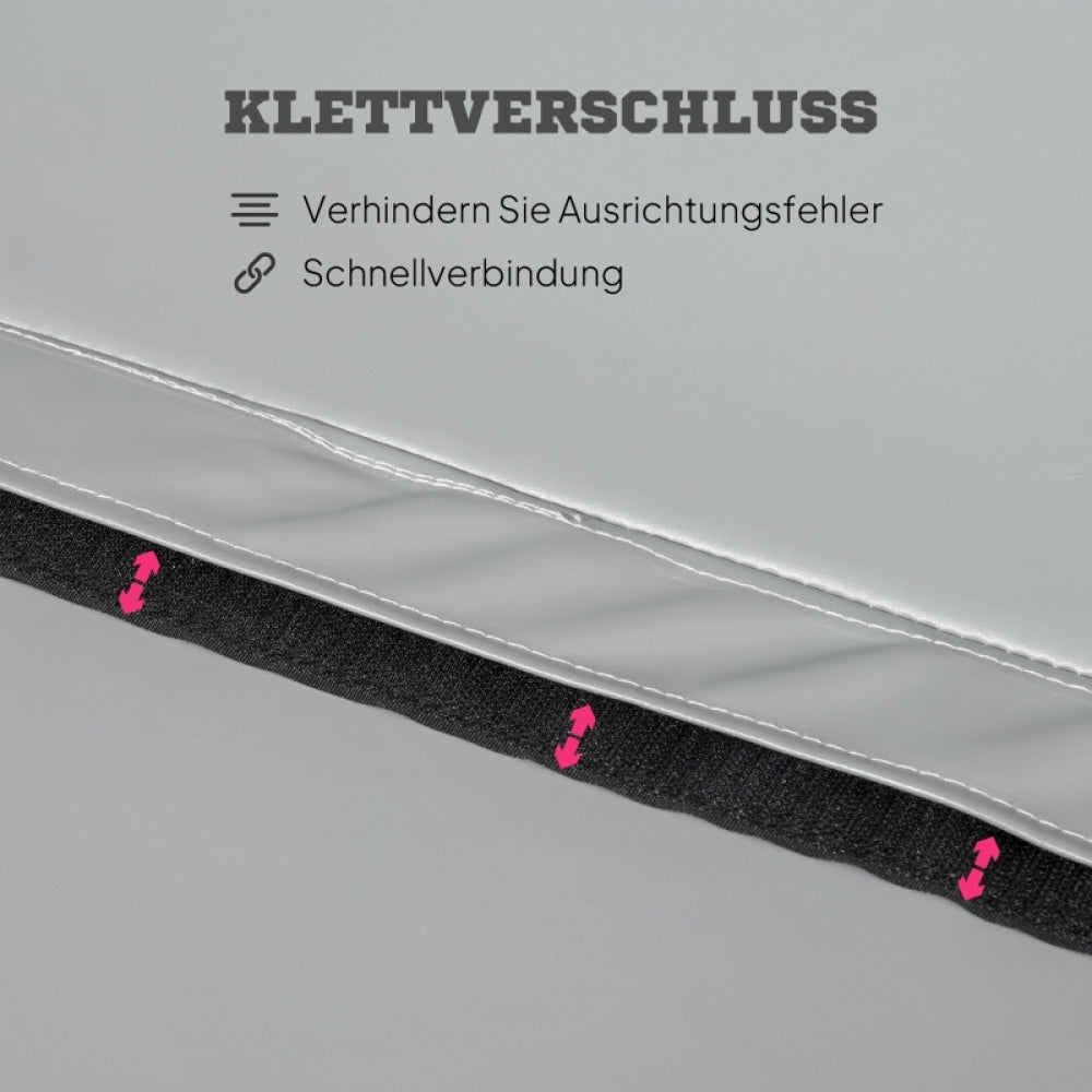 Nahaufnahme der schwarzen Klettstreifen zur sicheren Verbindung der Mattensegmente.