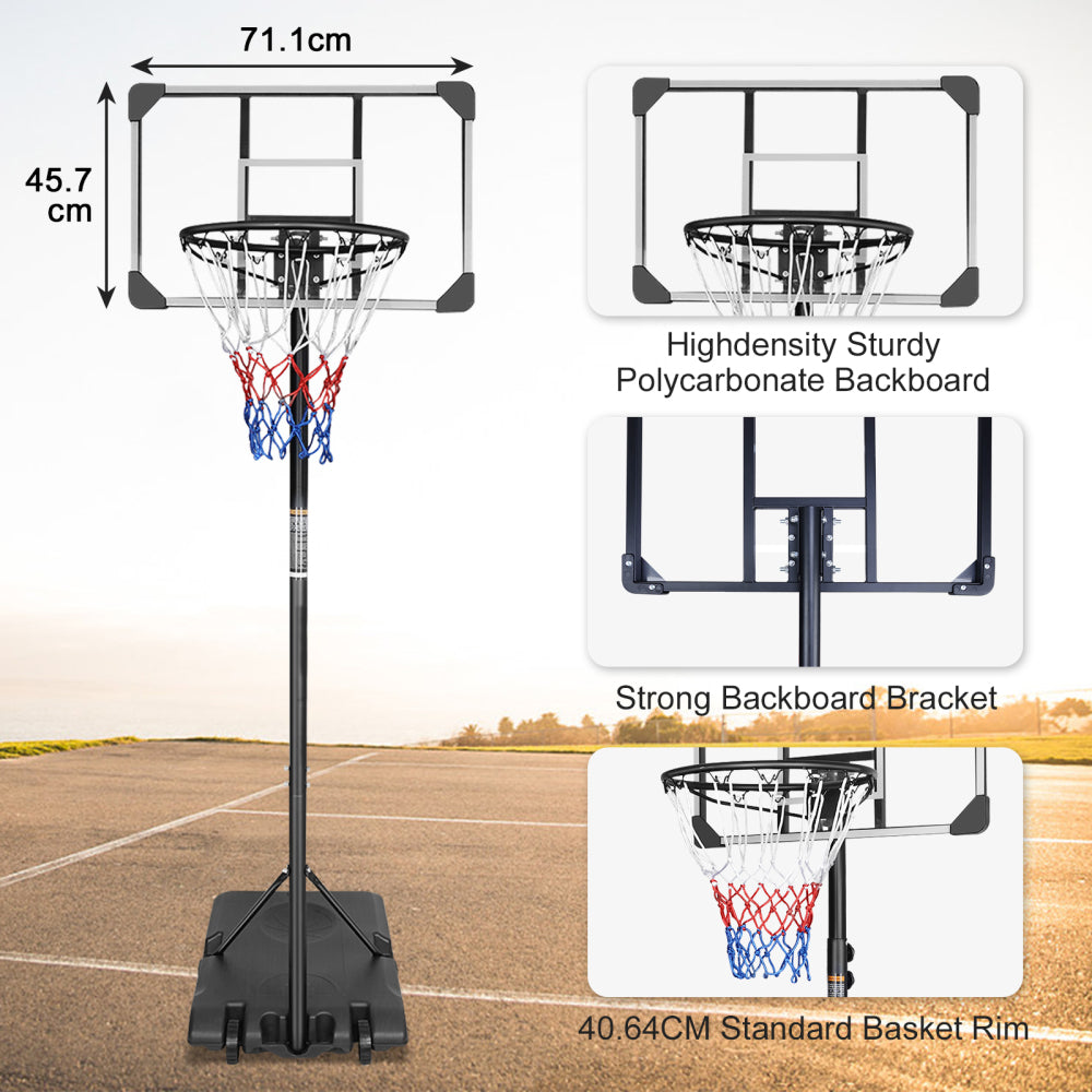 Nahaufnahme des bruchsicheren Backboards, des Metallrings und der stabilen Halterung.