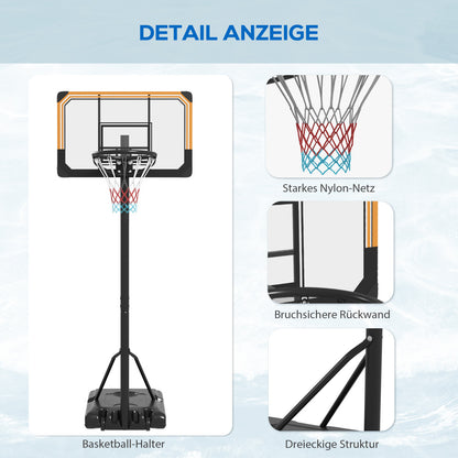 Nahaufnahmen der Backboard-Halterung, des dreifarbigen Nylonnetzes und der stabilen Stahlstützen.