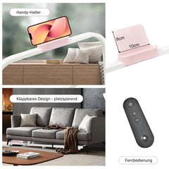 Platzsparende Aufbewahrung des zusammengeklappten rosa Laufbands unter dem Sofa.