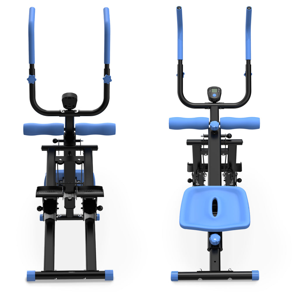 Platzsparender Heimtrainer blau, klappbar für einfache Lagerung
