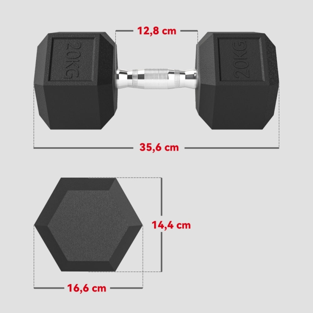 Produktabmessungen: Einzelhantel 35,4 cm Länge, Griff 12,8 cm
