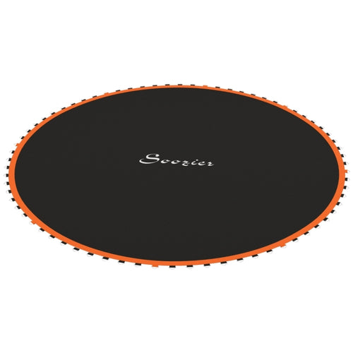 Runde Ersatz-Sprungmatte (schwarz) mit orangem Rand, isoliert auf weißem Hintergrund.