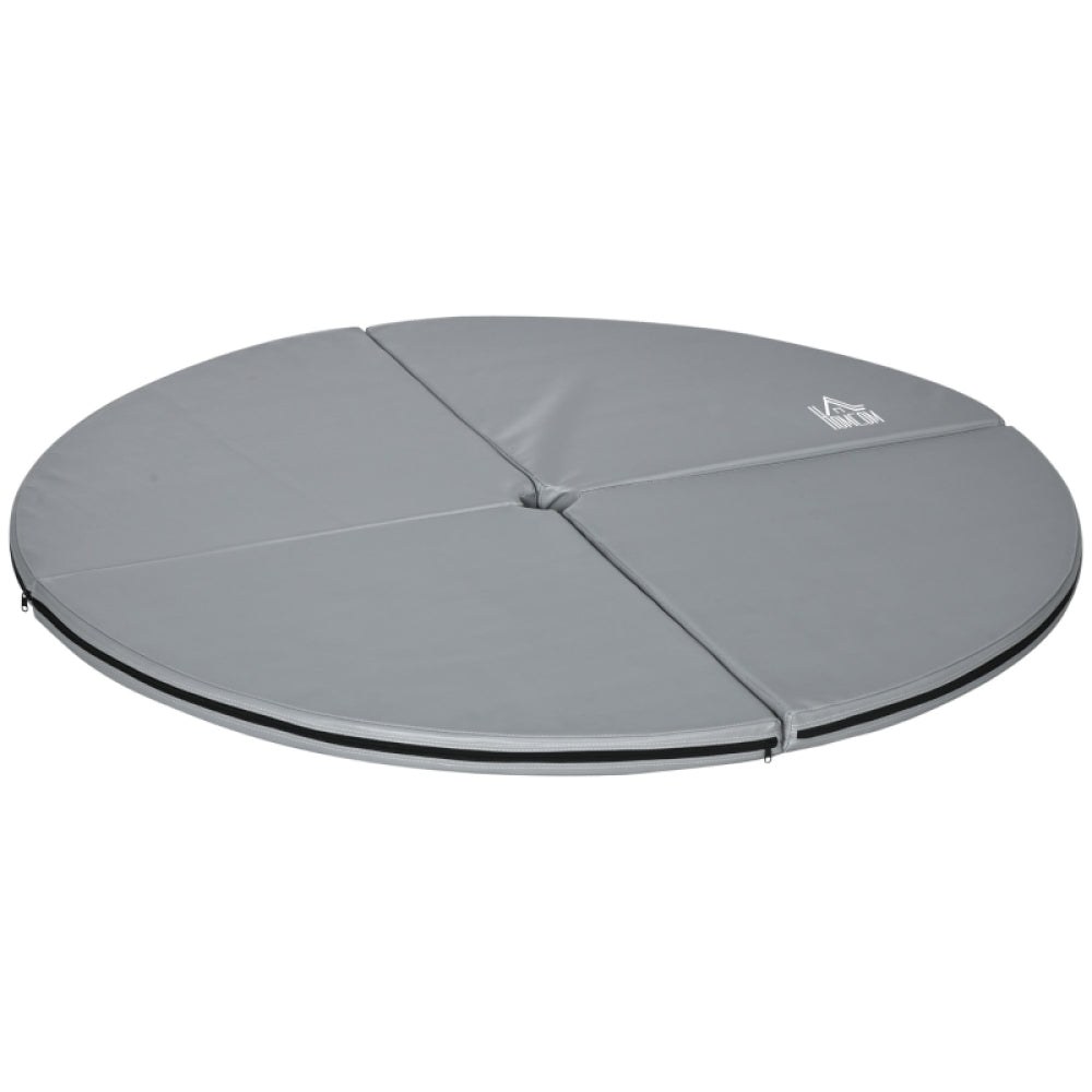 Runde, hellgraue Pole-Dance-Matte mit 150 cm Durchmesser und vierteiligem Faltsystem.