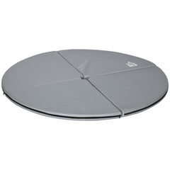 Runde, hellgraue Pole-Dance-Matte mit 150 cm Durchmesser und vierteiligem Faltsystem.