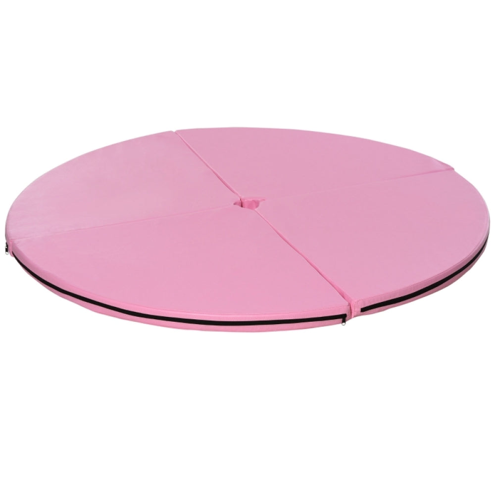 Runde, rosa Pole-Dance-Matte mit 150 cm Durchmesser und vierteiligem Faltdesign.