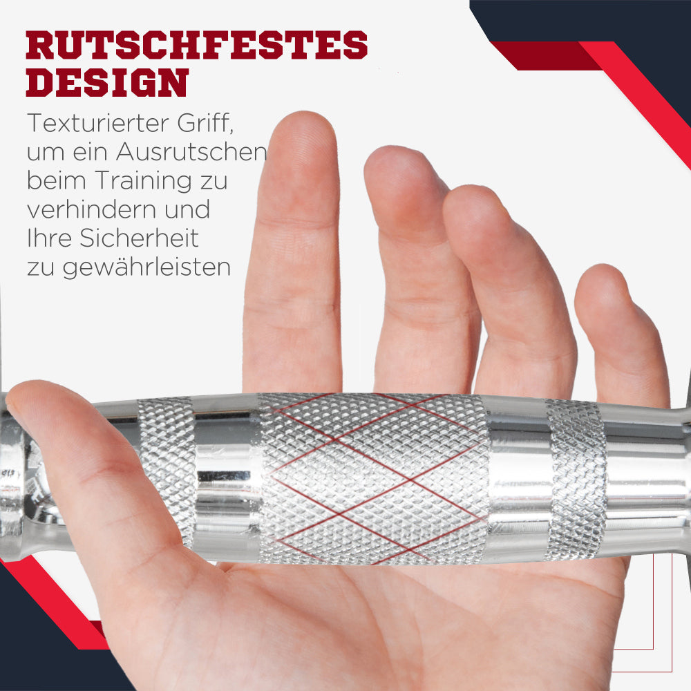 Rutschfester Griff: Verchromte Stange mit Rändelung für sicheren Halt