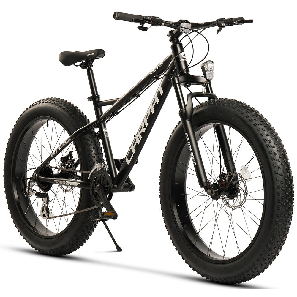 Schwarzes 26 Zoll Fatbike mit 4.0 Zoll Breitreifen und Aluminiumrahmen
