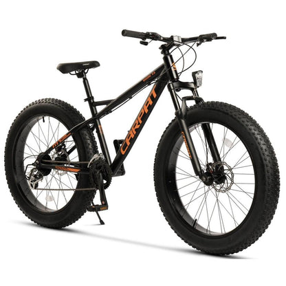 Fatbike 26 Zoll Schwarz-Orange mit 4.0 Zoll Breitreifen – F101 Premium Seitenansicht