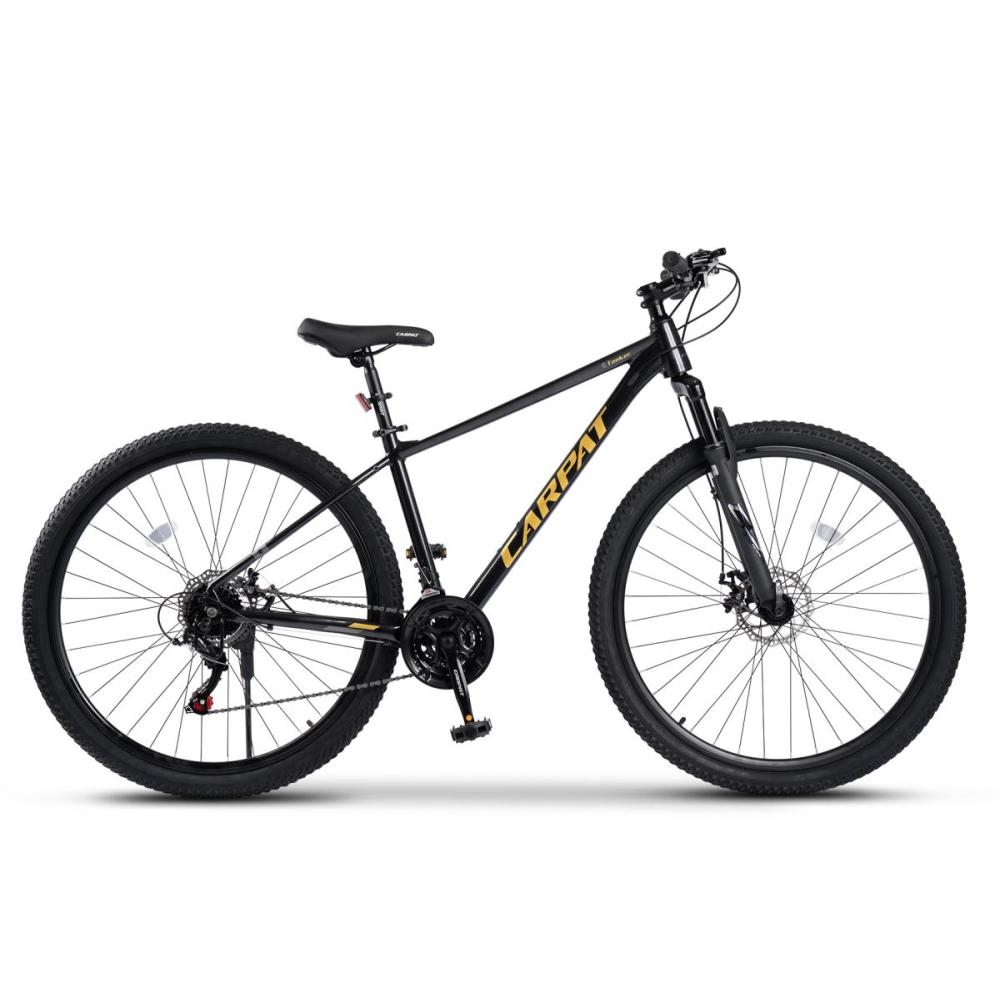 Schwarzes 29 Zoll MTB Hardtail aus rechter Seitenansicht mit Alu-Rahmen und All-Terrain-Reifen
