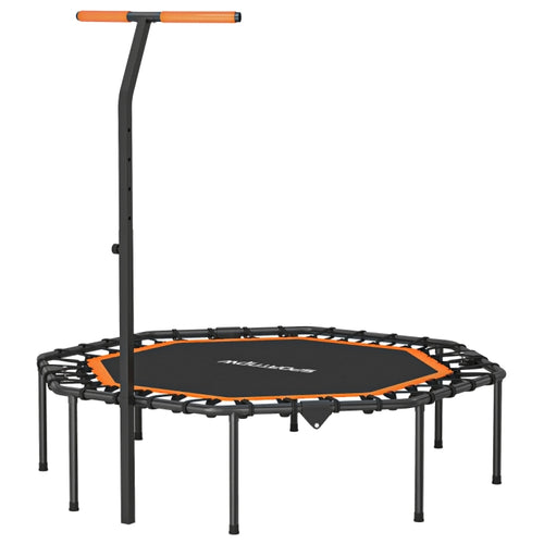 Sechseckiges Fitness-Trampolin (Schwarz/Orange) mit T-Haltegriff auf weißem Hintergrund.
