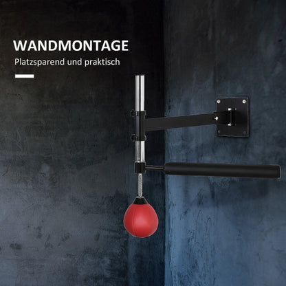 Seitenansicht der montierten Box-Station (Rot/Schwarz) an einer dunklen Wand.