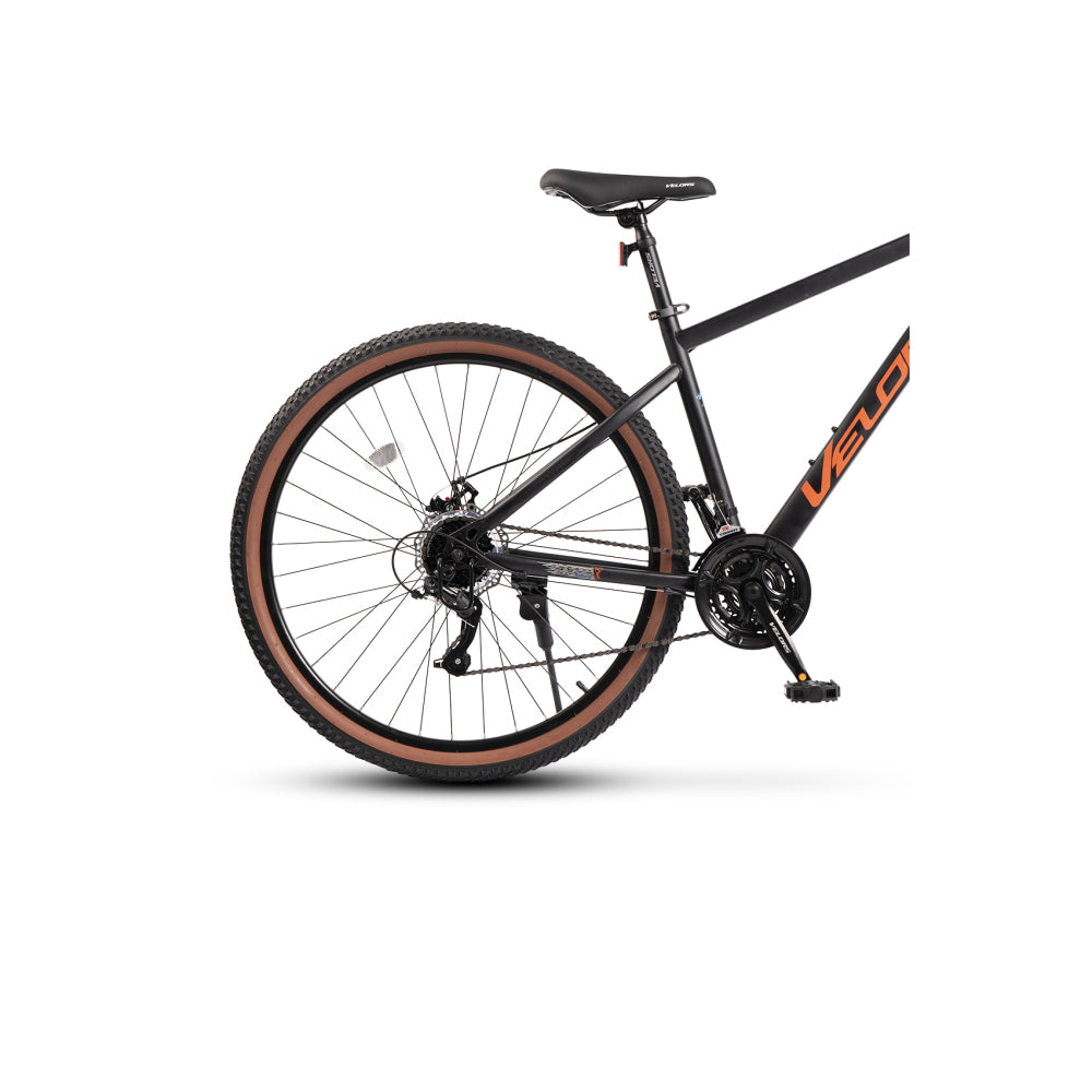 Seitenansicht des Hinterbaus mit mechanischer Scheibenbremse und Seitenständer.