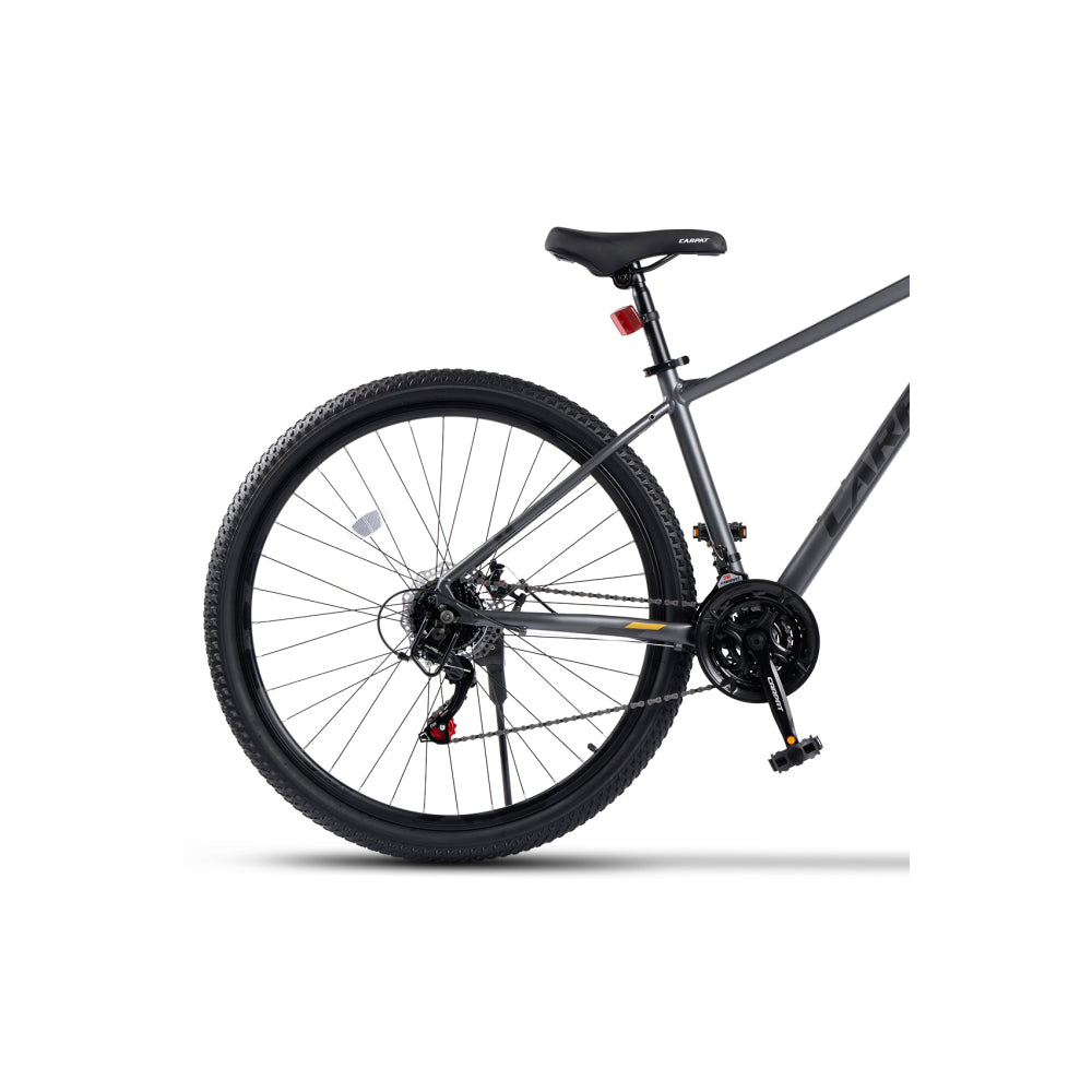 Seitenansicht des Hinterrads mit mechanischer Scheibenbremse und Fahrradständer