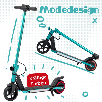 Seitenansicht des grünen E-Scooters, hervorgehoben als modisches Design.