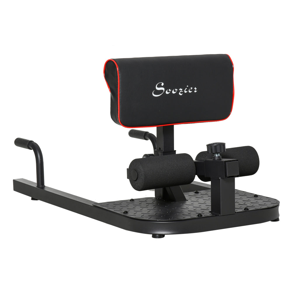 Sissy Squat Trainer 3in1 schwarz mit roten Akzenten, stabile Stahlkonstruktion