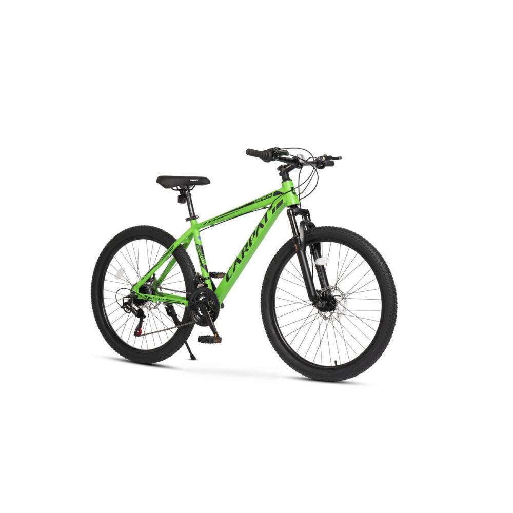Sportliches MTB in Grün-Schwarz mit 80mm Federgabel für Trail und Gelände.