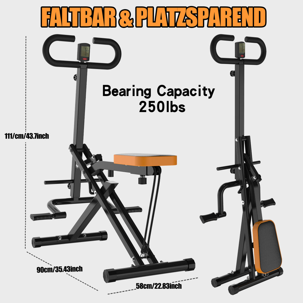 Technische Abmessungen (91x43cm) und Darstellung des faltbaren Designs (Platzsparend).